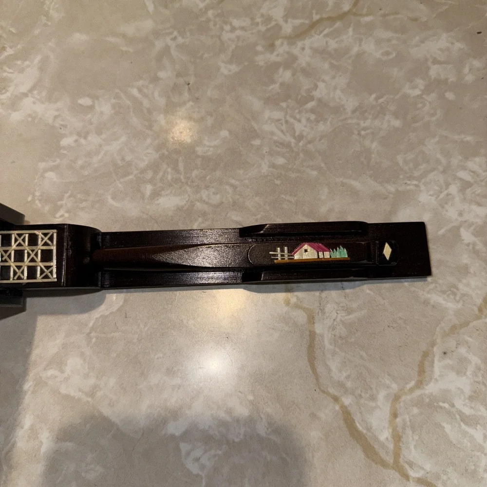 Handmade Wood Inlay Pencil Box&Pen‎ Folding Puzzle Colombia Folk Art Desk Office